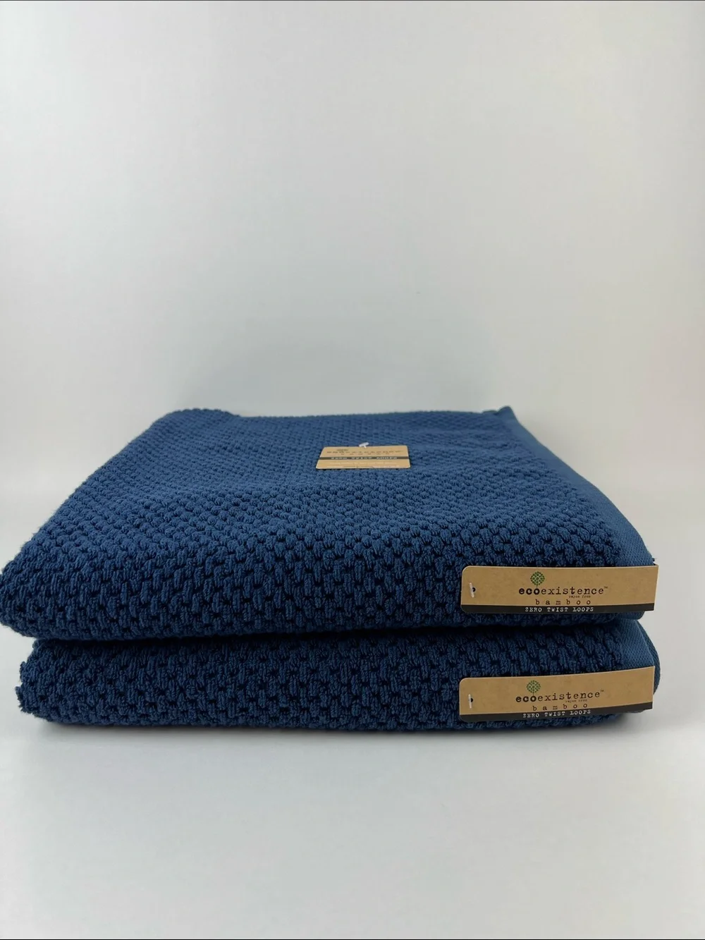 Ecoexistence Bath Towels Bamboo Navy Blue Zero Twist Soft Cotton 2 Pc Set NEW